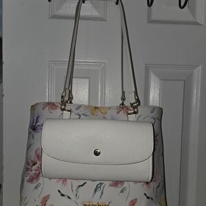 Nanette Lepore White Floral Pastel Colors Shoulder Bag With Removable Pouch